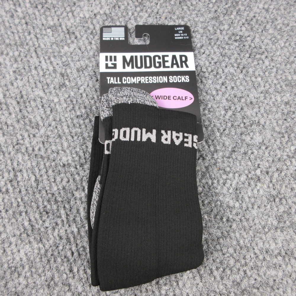 MudGear Socks Mens 10-13 Black Wide Calf Tall Compression Cushioned Wicking NWT